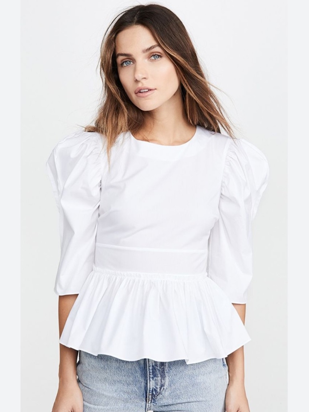 Brock collection white puff sleeve peplum blouse‎